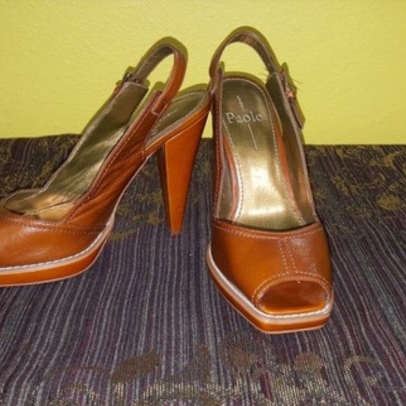 Linea Paola Shoes - Linea Paolo Camel Color Sling Back Heels Sz 7
